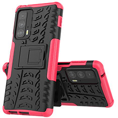 Funda Bumper Silicona y Plastico Mate Carcasa con Soporte para Motorola Moto Edge 20 Pro 5G Rosa Roja