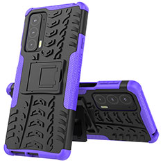 Funda Bumper Silicona y Plastico Mate Carcasa con Soporte para Motorola Moto Edge Lite 5G Morado