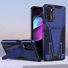 Funda Bumper Silicona y Plastico Mate Carcasa con Soporte para Motorola Moto G 5G (2022) Azul