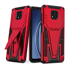 Funda Bumper Silicona y Plastico Mate Carcasa con Soporte para Motorola Moto G Power (2021) Rojo