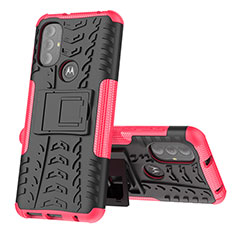 Funda Bumper Silicona y Plastico Mate Carcasa con Soporte para Motorola Moto G Power (2022) Rosa Roja