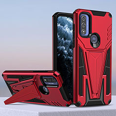 Funda Bumper Silicona y Plastico Mate Carcasa con Soporte para Motorola Moto G Pure Rojo