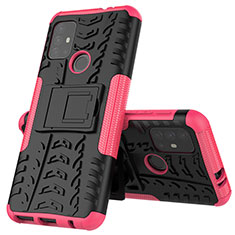 Funda Bumper Silicona y Plastico Mate Carcasa con Soporte para Motorola Moto G20 Rosa Roja