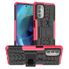 Funda Bumper Silicona y Plastico Mate Carcasa con Soporte para Motorola Moto G51 5G Rosa Roja
