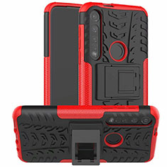 Funda Bumper Silicona y Plastico Mate Carcasa con Soporte para Motorola Moto G8 Plus Rojo