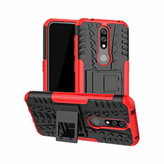 Funda Bumper Silicona y Plastico Mate Carcasa con Soporte para Nokia 4.2 Rojo