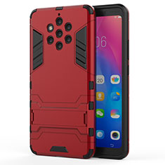 Funda Bumper Silicona y Plastico Mate Carcasa con Soporte para Nokia 9 PureView Rojo