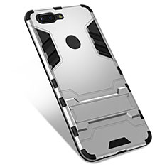 Funda Bumper Silicona y Plastico Mate Carcasa con Soporte para OnePlus 5T A5010 Plata