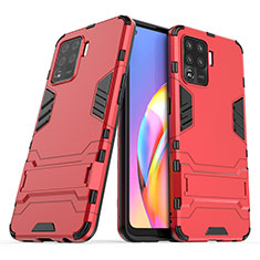 Funda Bumper Silicona y Plastico Mate Carcasa con Soporte para Oppo F19 Pro Rojo