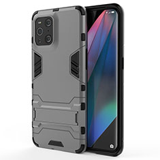 Funda Bumper Silicona y Plastico Mate Carcasa con Soporte para Oppo Find X3 5G Gris