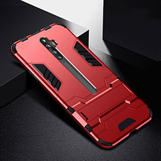 Funda Bumper Silicona y Plastico Mate Carcasa con Soporte para Oppo Reno2 Z Rojo