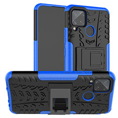 Funda Bumper Silicona y Plastico Mate Carcasa con Soporte para Realme C15 Azul