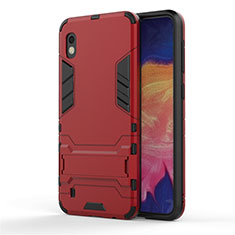 Funda Bumper Silicona y Plastico Mate Carcasa con Soporte para Samsung Galaxy A10 Rojo