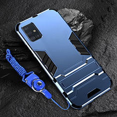 Funda Bumper Silicona y Plastico Mate Carcasa con Soporte para Samsung Galaxy A51 5G Azul