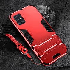 Funda Bumper Silicona y Plastico Mate Carcasa con Soporte para Samsung Galaxy A51 5G Rojo