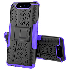 Funda Bumper Silicona y Plastico Mate Carcasa con Soporte para Samsung Galaxy A80 Morado