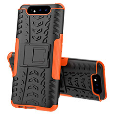 Funda Bumper Silicona y Plastico Mate Carcasa con Soporte para Samsung Galaxy A80 Naranja