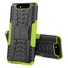 Funda Bumper Silicona y Plastico Mate Carcasa con Soporte para Samsung Galaxy A80 Verde