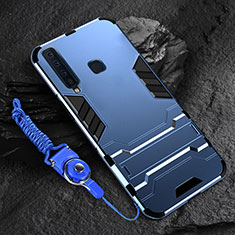 Funda Bumper Silicona y Plastico Mate Carcasa con Soporte para Samsung Galaxy A9s Azul
