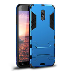 Funda Bumper Silicona y Plastico Mate Carcasa con Soporte para Samsung Galaxy C8 C710F Azul Cielo