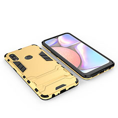 Funda Bumper Silicona y Plastico Mate Carcasa con Soporte para Samsung Galaxy M01s Oro