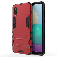Funda Bumper Silicona y Plastico Mate Carcasa con Soporte para Samsung Galaxy M02 Rojo