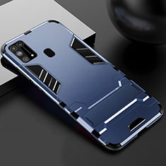 Funda Bumper Silicona y Plastico Mate Carcasa con Soporte para Samsung Galaxy M31 Azul