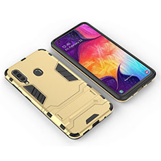 Funda Bumper Silicona y Plastico Mate Carcasa con Soporte para Samsung Galaxy M40 Oro