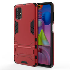 Funda Bumper Silicona y Plastico Mate Carcasa con Soporte para Samsung Galaxy M51 Rojo