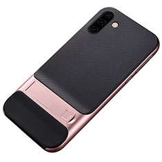 Funda Bumper Silicona y Plastico Mate Carcasa con Soporte para Samsung Galaxy Note 10 Oro Rosa