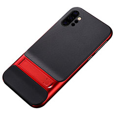 Funda Bumper Silicona y Plastico Mate Carcasa con Soporte para Samsung Galaxy Note 10 Plus 5G Rojo