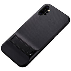 Funda Bumper Silicona y Plastico Mate Carcasa con Soporte para Samsung Galaxy Note 10 Plus Negro