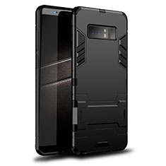Funda Bumper Silicona y Plastico Mate Carcasa con Soporte para Samsung Galaxy Note 8 Duos N950F Negro