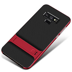 Funda Bumper Silicona y Plastico Mate Carcasa con Soporte para Samsung Galaxy Note 9 Rojo