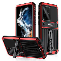 Funda Bumper Silicona y Plastico Mate Carcasa con Soporte para Samsung Galaxy S21 Ultra 5G Rojo