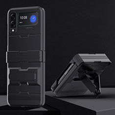 Funda Bumper Silicona y Plastico Mate Carcasa con Soporte para Samsung Galaxy Z Flip3 5G Negro