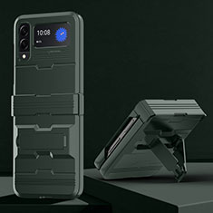 Funda Bumper Silicona y Plastico Mate Carcasa con Soporte para Samsung Galaxy Z Flip3 5G Verde