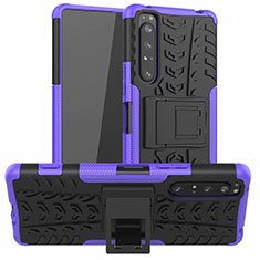 Funda Bumper Silicona y Plastico Mate Carcasa con Soporte para Sony Xperia 1 II Morado