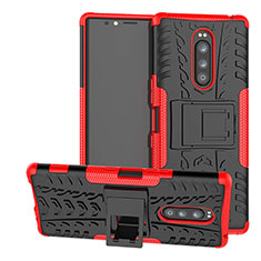 Funda Bumper Silicona y Plastico Mate Carcasa con Soporte para Sony Xperia 1 Rojo