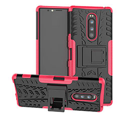 Funda Bumper Silicona y Plastico Mate Carcasa con Soporte para Sony Xperia 1 Rosa Roja