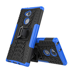 Funda Bumper Silicona y Plastico Mate Carcasa con Soporte para Sony Xperia XA2 Plus Azul