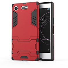 Funda Bumper Silicona y Plastico Mate Carcasa con Soporte para Sony Xperia XZ1 Compact Rojo