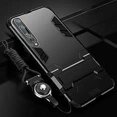 Funda Bumper Silicona y Plastico Mate Carcasa con Soporte para Xiaomi Mi 10 Negro