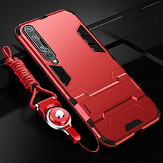 Funda Bumper Silicona y Plastico Mate Carcasa con Soporte para Xiaomi Mi 10 Rojo