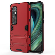 Funda Bumper Silicona y Plastico Mate Carcasa con Soporte para Xiaomi Mi 10 Ultra Rojo