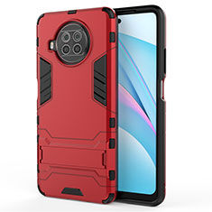 Funda Bumper Silicona y Plastico Mate Carcasa con Soporte para Xiaomi Mi 10i 5G Rojo