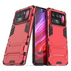 Funda Bumper Silicona y Plastico Mate Carcasa con Soporte para Xiaomi Mi 11 Ultra 5G Rojo