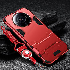 Funda Bumper Silicona y Plastico Mate Carcasa con Soporte para Xiaomi Mi 12S Ultra 5G Rojo