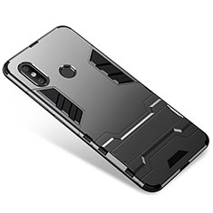 Funda Bumper Silicona y Plastico Mate Carcasa con Soporte para Xiaomi Mi 8 Gris