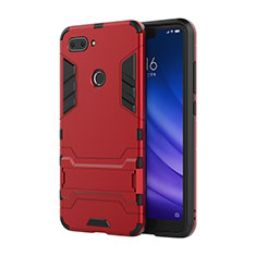 Funda Bumper Silicona y Plastico Mate Carcasa con Soporte para Xiaomi Mi 8 Lite Rojo
